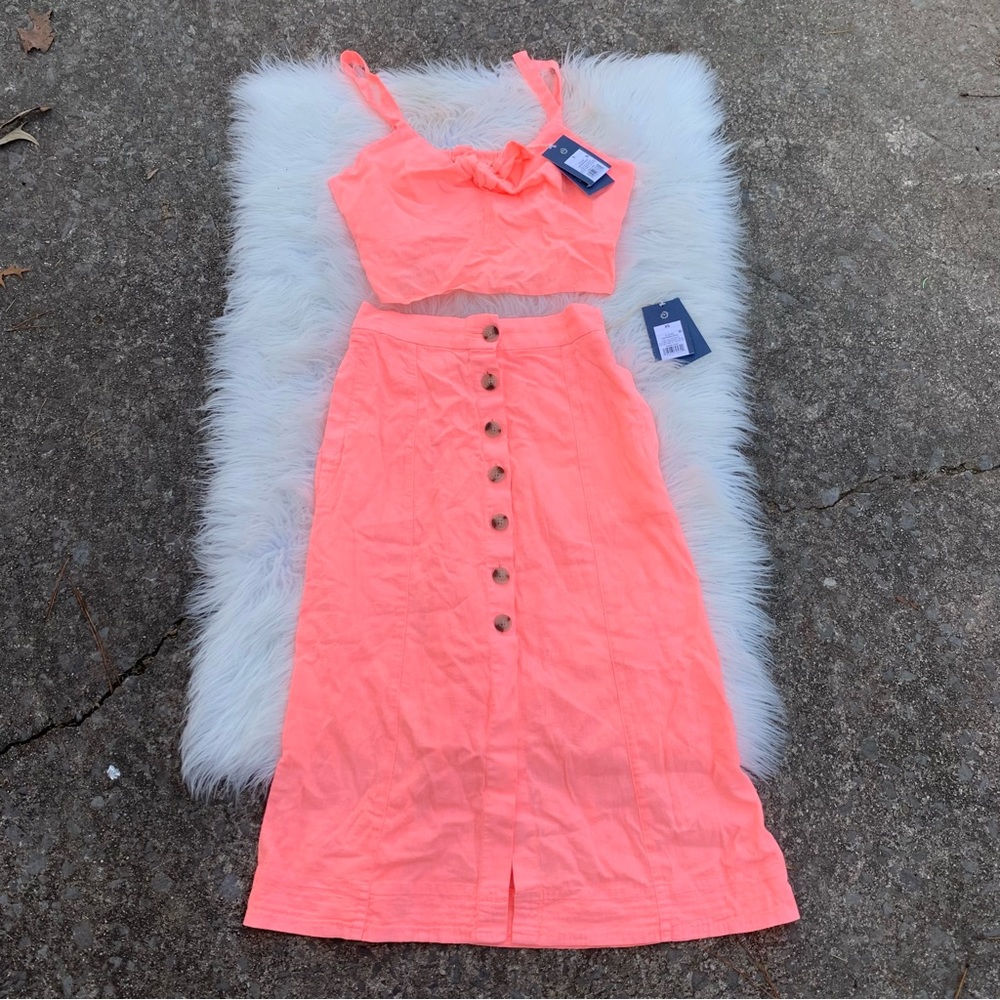 Universal Thread Neon Pink Midi Skirt and Top Set
